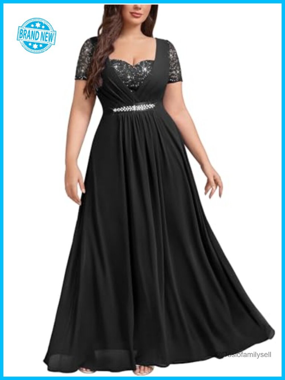 Plus Size Sequin Lace Chiffon Formal Maxi Dress Prom Evening Gown